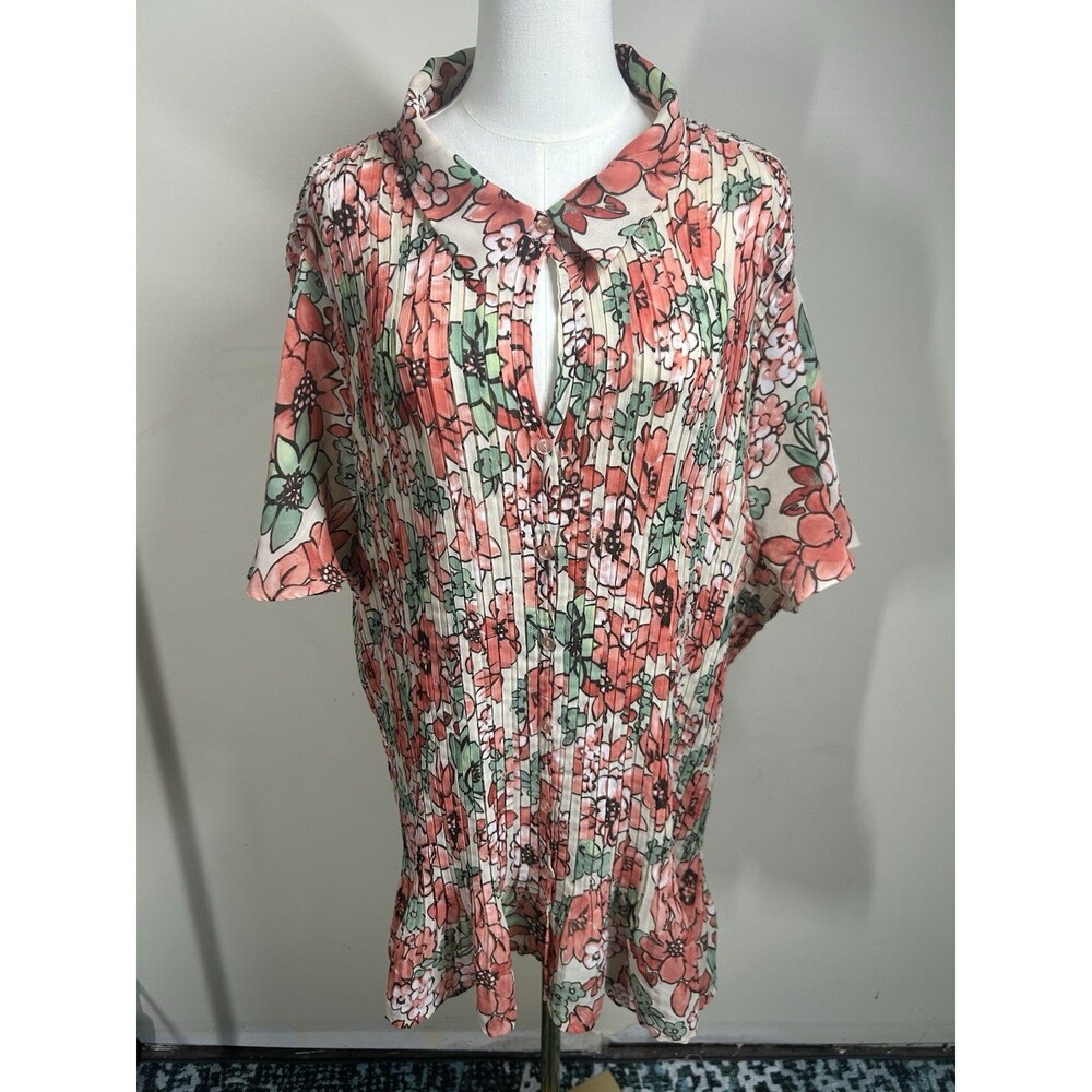 Only Necessities Women's Button Up Blouse Plus 4X Multicolor Floral 264